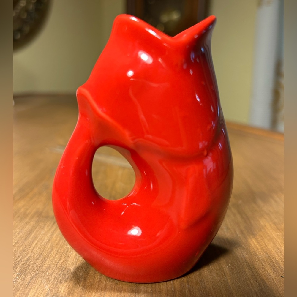 2006 Red Original GurglePot Fish Pitcher Vase Ceramic 4"-tall